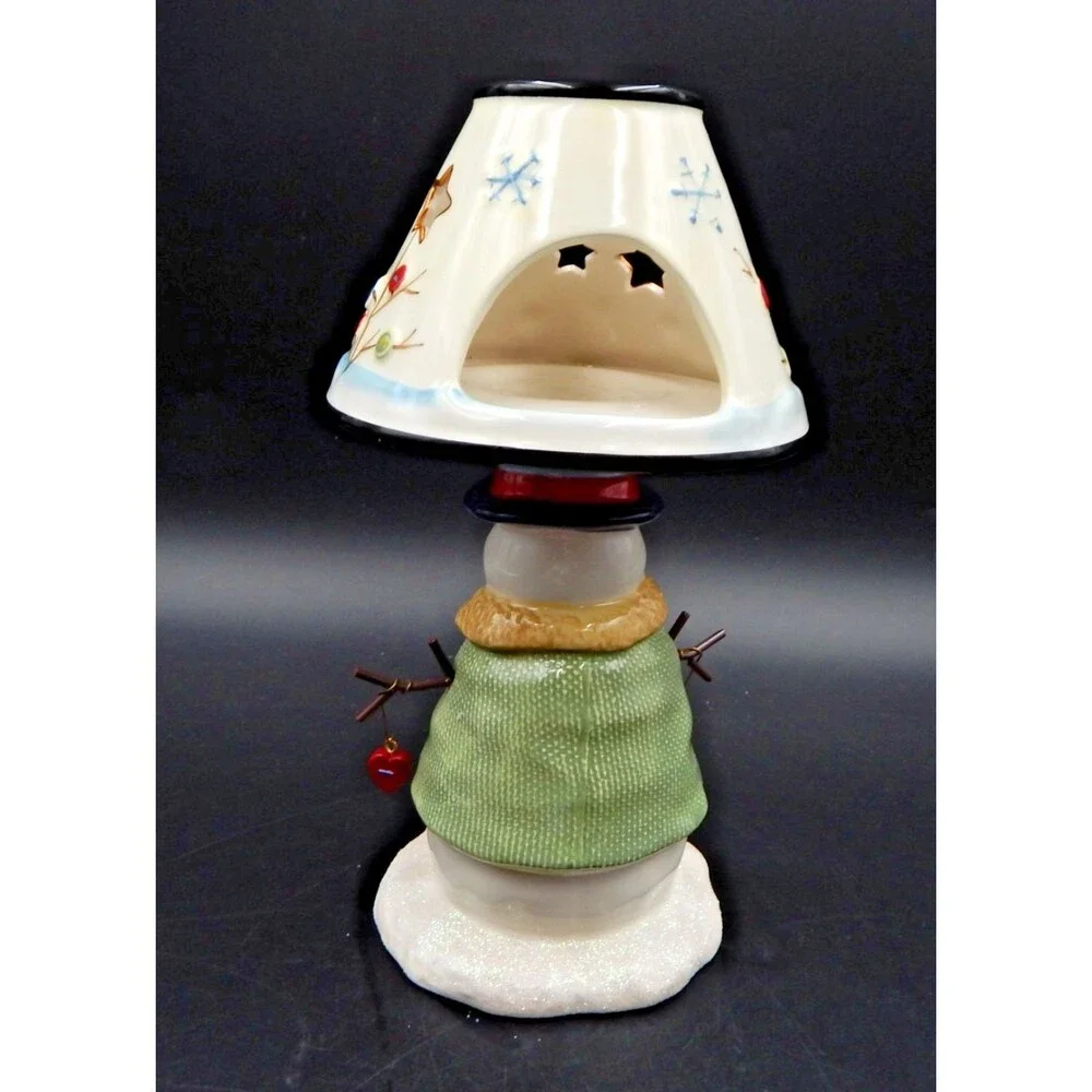 St. Nicholas Square Snowman Button Ceramic Candle Lamp Tealight Holder 10 Inch